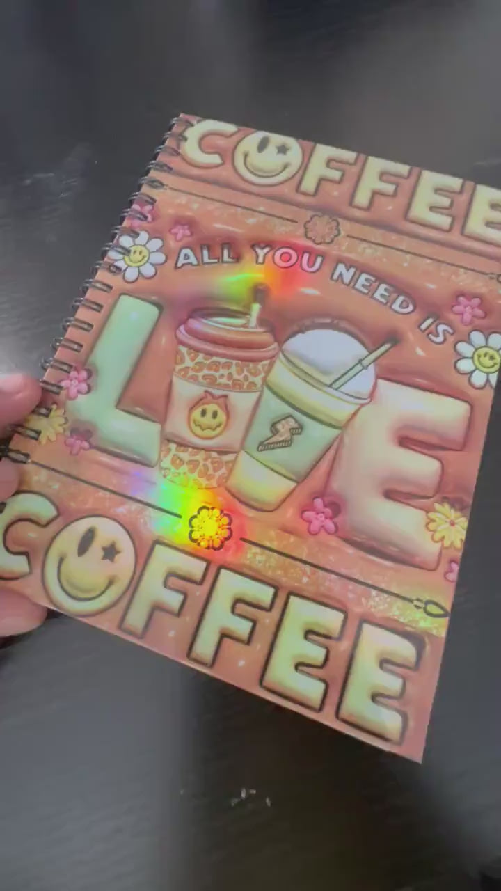 Spiral Notebook, Writing Journal: Coffee Lovers Holographic Notebook for Daily Notes, Diary or Personal Organizer