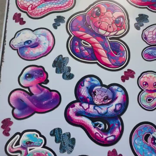 Gothic Kawaii Snakes Sticker Sheets for Collecting and Scrapbooking - High-Quality, Vibrant Designs, Perfect Budget Friendly Gifts