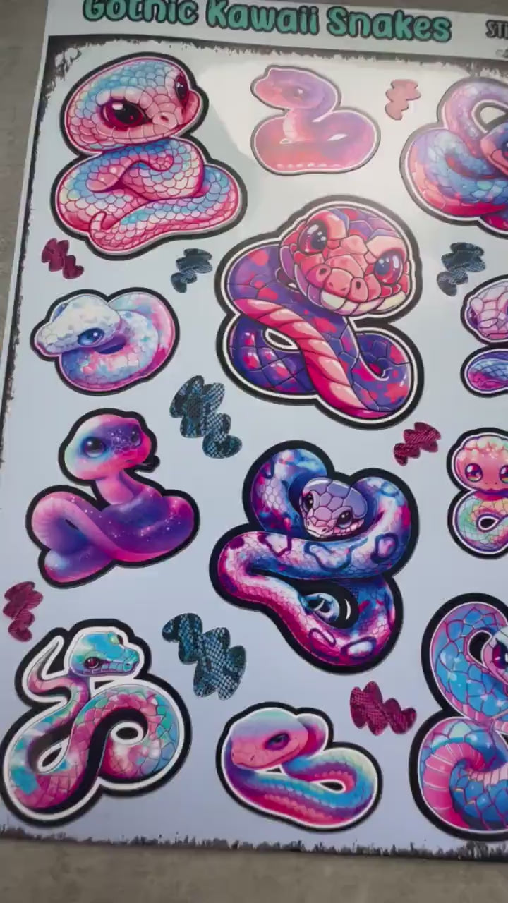 Gothic Kawaii Snakes Sticker Sheets for Collecting and Scrapbooking - High-Quality, Vibrant Designs, Perfect Budget Friendly Gifts