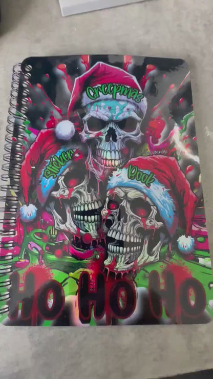 Merry Creepmas Skulls Reusable Sticker Book, Gothic Vibe Sticker Album, Perfect Gift to Personalize for Goth Lovers & Sticker Collectors