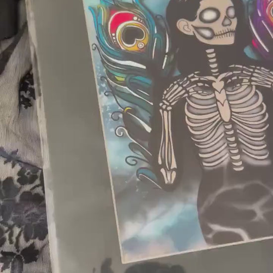Skeleton Peacock Angel Art Print – Gothic Surreal Decor, 8x6 or 11x14 Matted