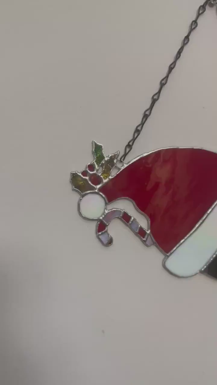 Stained Glass Santa Skull, Creepmas Gothic Home Decor