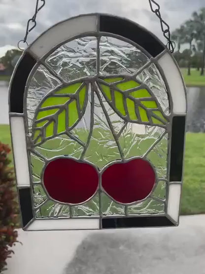 Punk Cherry Stained Glass Panel – Goth Rockabilly Window Art