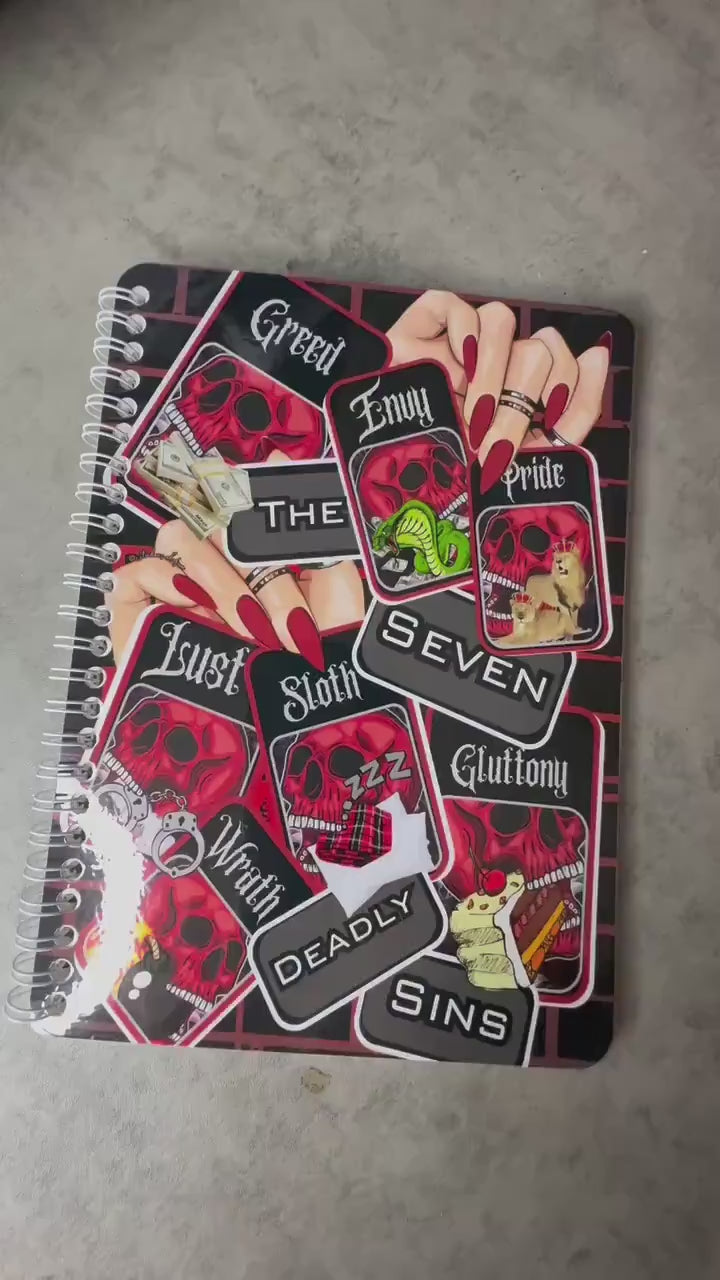 7 Deadly Sins Reusable Sticker Book, Gothic Vibe Sticker Album, Perfect Gift to Personalize for Goth Lovers & Sticker Collectors