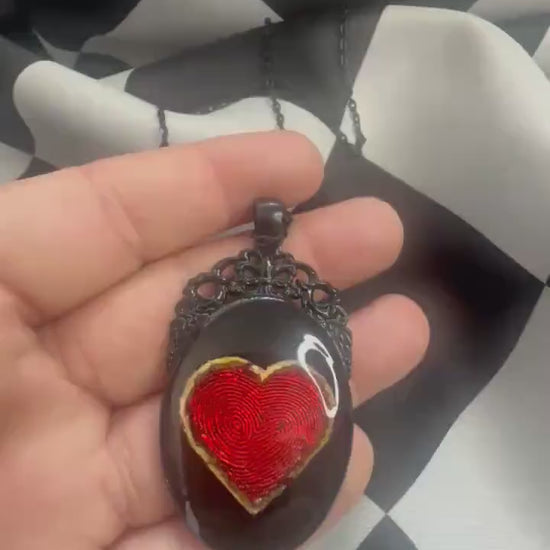 Fingerprint Heart Necklace — Gothic Relic Pendant, One of a Kind Dark Romance Keepsake Jewelry