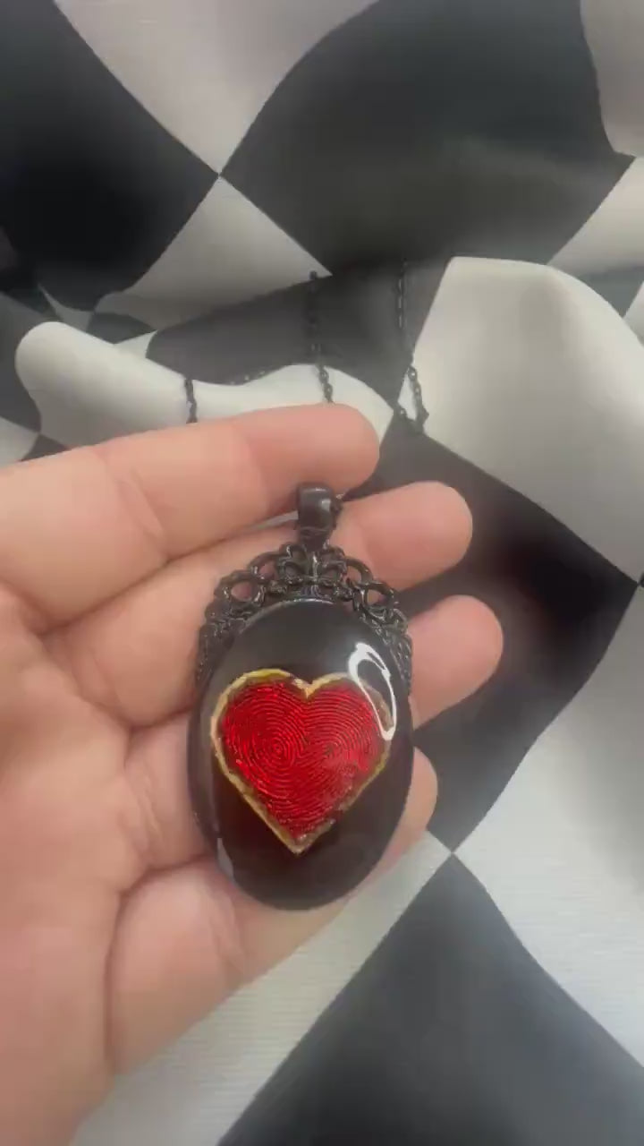 Fingerprint Heart Necklace — Gothic Relic Pendant, One of a Kind Dark Romance Keepsake Jewelry