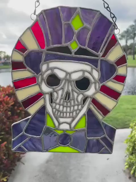Dark Carnival Ringmaster Stained Glass – Gothic Skull Window Art for Horror and Circus Lovers