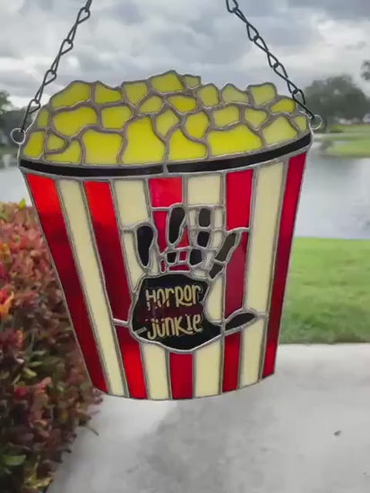 Horror Movie Junkie Stained Glass Art: Gothic Popcorn Bucket Decor