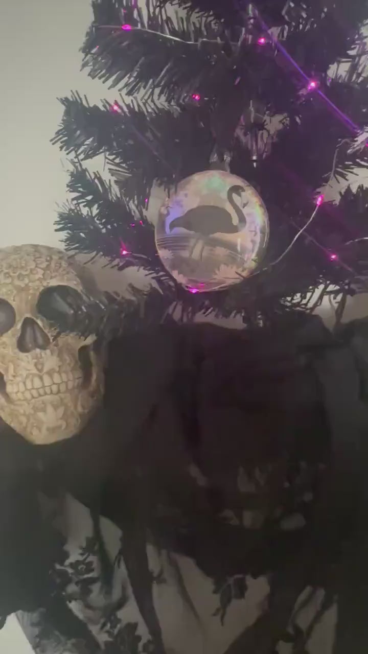 Black Flamingo Ornament – Gothic Tropical Decor for Creepy Christmas or Year-Round Display
