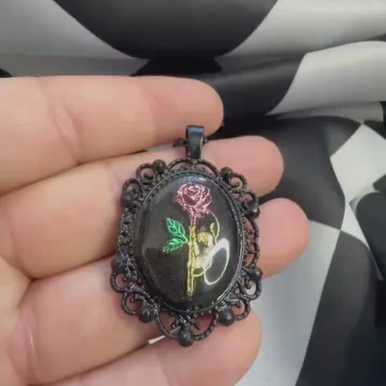 Skull Rose Necklace — Gothic Relic Pendant, Gold Leaf Wearable Art, One of a Kind Dark Romance Jewelry