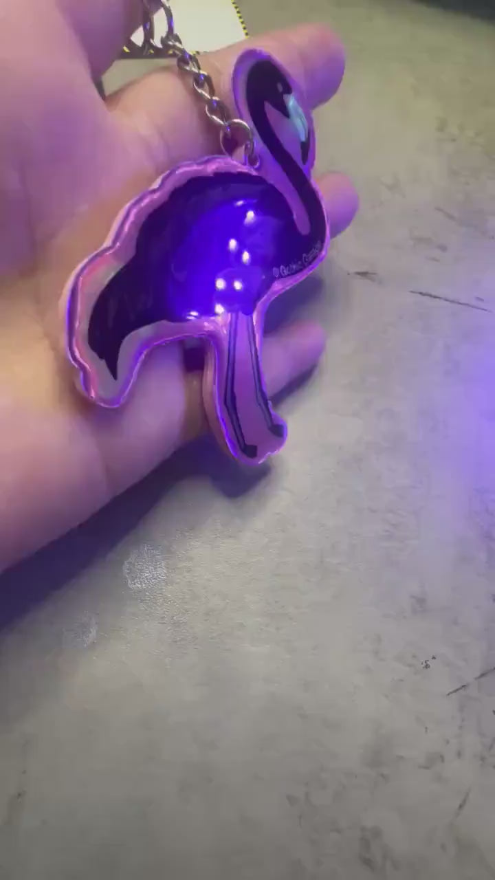 Gothic Black Flamingo Keychain: Holographic Acrylic Alt Accessory
