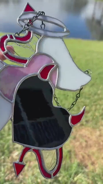 Gothic Stained Glass Devil Angel - Good vs Evil Window Hanging