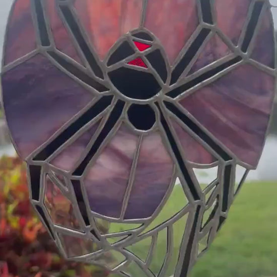 Black Widow Spider Stained Glass — Gothic Suncatcher for Horror Home Decor