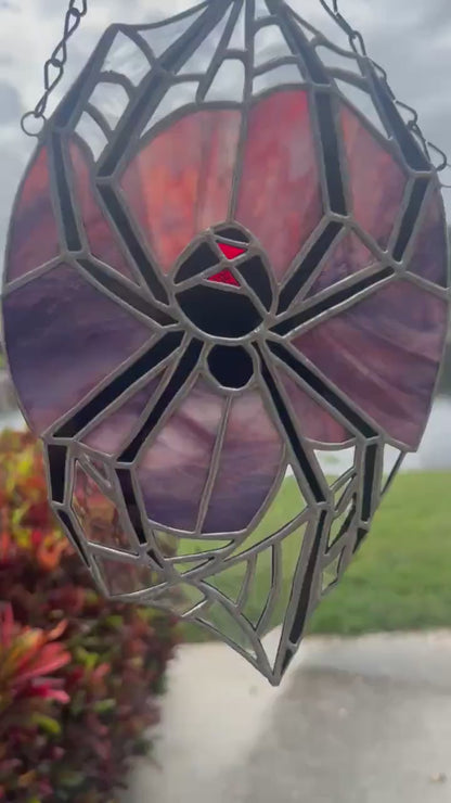 Black Widow Spider Stained Glass — Gothic Suncatcher for Horror Home Decor