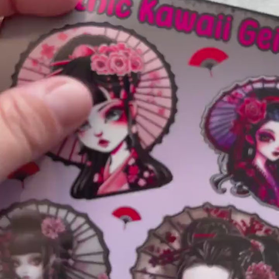 Gothic Kawaii Geisha Girls Sticker Sheets for Collecting and Scrapbooking - High-Quality, Vibrant Designs, Perfect Budget Friendly Gifts