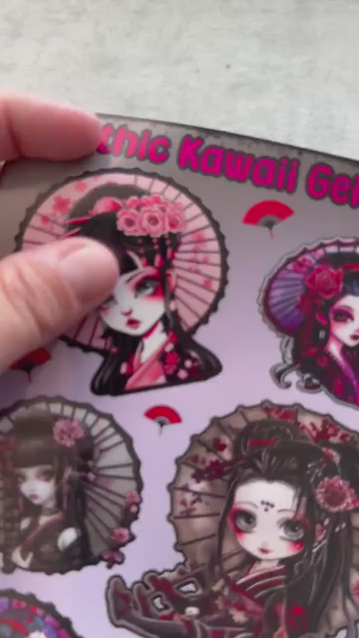 Gothic Kawaii Geisha Girls Sticker Sheets for Collecting and Scrapbooking - High-Quality, Vibrant Designs, Perfect Budget Friendly Gifts