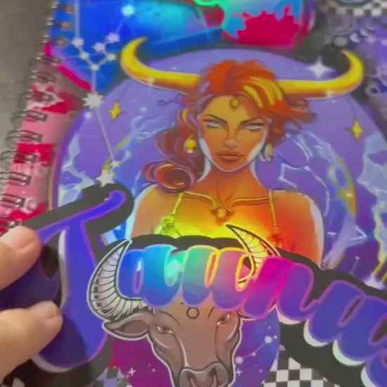 Spiral Notebook Journal: Taurus Zodiac Holographic Astrology Notebook for Daily Notes, Diary or Personal Organizer