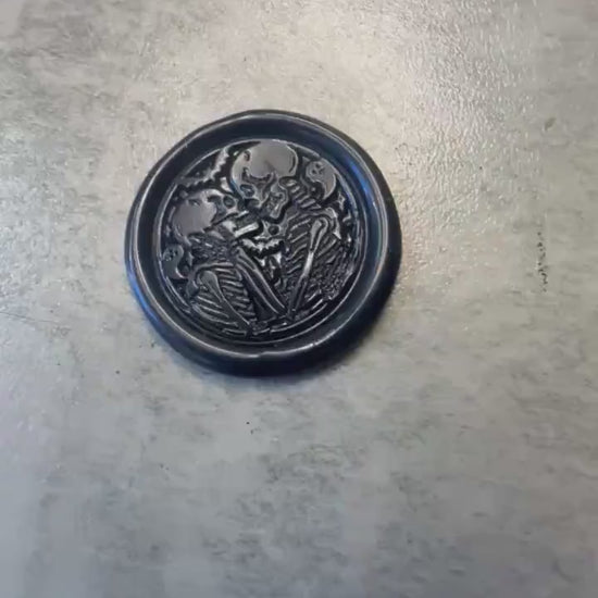 Skeleton Lovers Wax Seal – Gothic Black, Silver or Gold Adhesive Stamp for Letters, Journals & Gifts