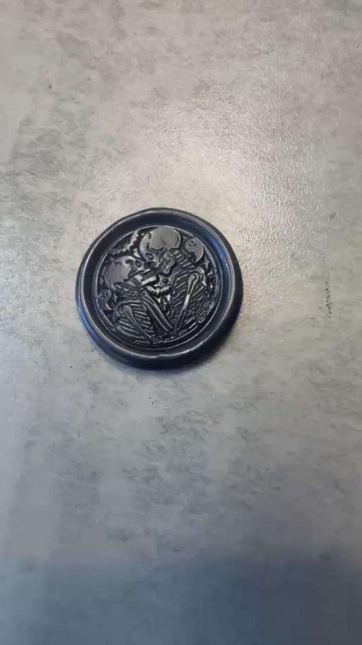 Skeleton Lovers Wax Seal – Gothic Black, Silver or Gold Adhesive Stamp for Letters, Journals & Gifts