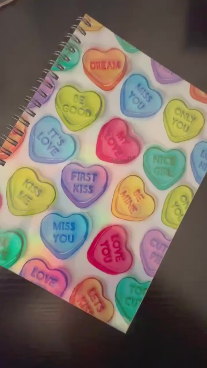 Spiral Notebook Journal: Valentines Candy Hearts Holographic Notebook for Daily Notes, Diary or Personal Organizer