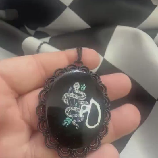 Snake and Crystal Necklace — Gothic Relic Pendant, Hand Painted Wearable Art, One of a Kind Witchy Dark Romance Jewelry