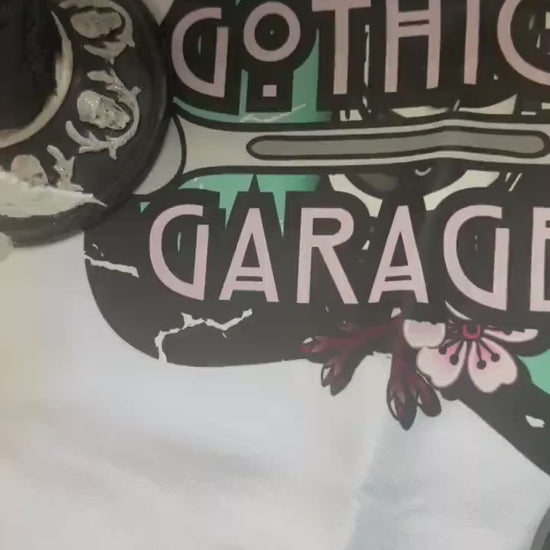 Neon Red Coffin Motel Sticker: Gothic Waterproof Die Cut