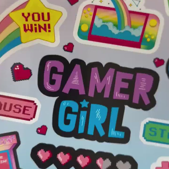 Gamer Girl Rainbow Pastel Sticker Sheets for Collecting and Scrapbooking - High-Quality, Vibrant Designs, Perfect Budget Friendly Gifts