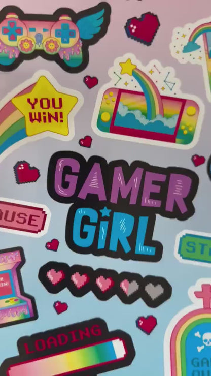 Gamer Girl Rainbow Pastel Sticker Sheets for Collecting and Scrapbooking - High-Quality, Vibrant Designs, Perfect Budget Friendly Gifts